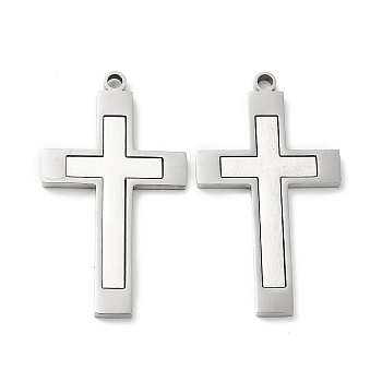 201 Stainless Steel Pendants, Cross Charm, Stainless Steel Color, 45x25x2.5mm, Hole: 2.7mm