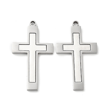 Non-Tarnish 201 Stainless Steel Pendants, Cross Charm, Stainless Steel Color, 45x25x2.5mm, Hole: 2.7mm