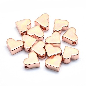 Brass Beads, Cadmium Free & Nickel Free & Lead Free, Heart, Real Rose Gold Plated, 6x7x3mm, Hole: 1.2mm