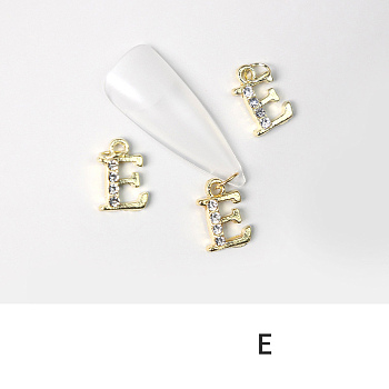 Alloy Rhinestone Cabochons, Nail Art Decoration Accessories, with Jump Ring, Letter, Golden, Letter.E, 11~14x5~12mm