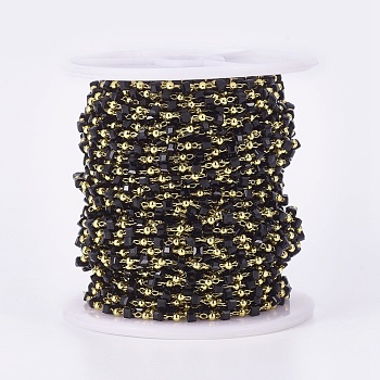 Handmade Glass Beaded Chains, Soldered, with Brass Findings, with Spool, Long-Lasting Plated, Golden, Cube, Black, 2.3~2.8x2.3~2.8x2.3~2.8mm, 2mm, about 32.8 Feet(10m)/roll
