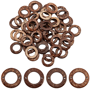 Elite 80Pcs Coconut Connector Charms, Ring Links, Coffee, 30x4mm, Hole: 2mm