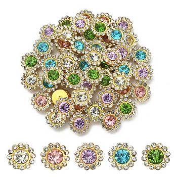 50Pcs 5 Colors Flower Sew on Rhinestone, Transparent Glass Rhinestone, with Iron Prong Settings, Faceted, Mixed Color, 12x5mm, Hole: 1.2mm, 10pcs/color