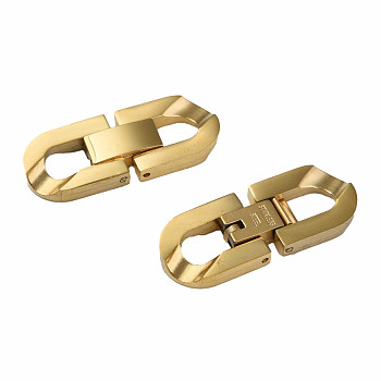 304 Stainless Steel Fold Over Clasps, Oval, Golden, 28x11x3.5mm, Hole: 5x6mm