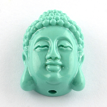 Dyed Buddha Head Synthetical Coral Beads, Aquamarine, 24~25x16x10.5mm, Hole: 2mm