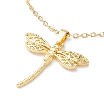 Clear Cubic Zirconia Dragonfly Pendant Necklace, 304 Stainless Steel Jewelry for Women, Golden, 17.72 inch(45cm)