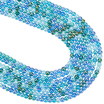 8 Strands Transperant Electroplate Glass Beads Strands, AB Color Plated, Round, Cornflower Blue, 4~4.5mm, Hole: 0.9mm, about 100pcs/strand, 14.96''(38cm)
