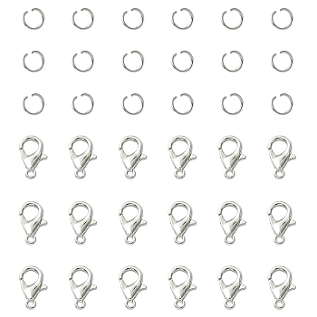 Zinc Alloy Lobster Claw Clasps, with 304 Stainless Steel Open Jump Rings,, Platinum, 12x6mm, Hole: 1.2mm, 100pcs