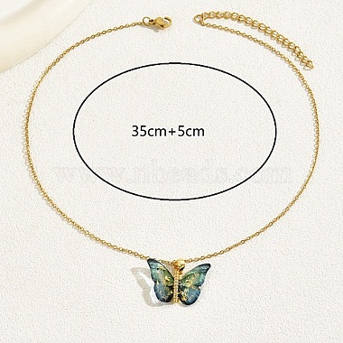 collier pendentif papillon en plastique avec chaînes en acier inoxydable doré(XQ2799-1)-3