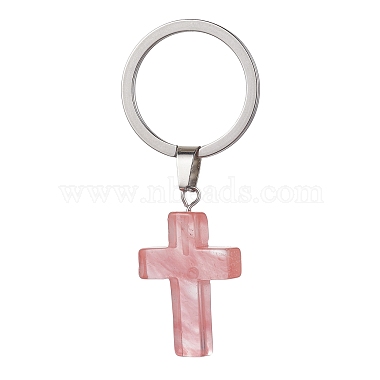 Cross Cherry Quartz Glass Keychain