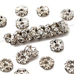 Brass Rhinestone Spacer Beads, Cadmium Free & Lead Free, Grade A, Wavy Edge, Platinum Metal Color, Rondelle, Crystal, 6x3mm, Hole: 1mm(RB-A014-L6mm-01P)
