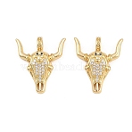 Brass Micro Pave Cubic Zirconia Pendants, Cow Head Charms, Rack Plating, Cadmium Free & Lead Free, Long-Lasting Plated, Real 18K Gold Plated, Clear, 25.5x22x7.5mm, Hole: 4mm(KK-B157-09G)