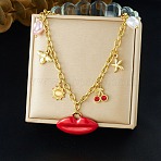 304 Stainless Steel with Plastic Bib Necklaces for Women, Red Lip, Golden, 16.02 inch(40.7cm)(NJEW-K300-05G)