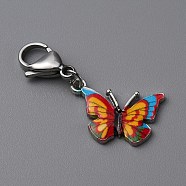 Butterfly Alloy Enamel Pendant Decoration, Stainless Steel Lobster Clasp Charms, Clip-on Charms, for Keychain, Purse, Backpack Ornament, Red, 39mm(HJEW-WH0042-73B)