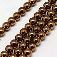 Electroplate Non-magnetic Synthetic Hematite Beads Strands, Round, Grade A, Copper Plated, 2mm, Hole: 1mm, about 200pcs/strand, 16 inch(G-J169A-2mm-01)