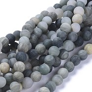 Natural Green Rutilated Quartz Beads Strands, Frosted, Round, 8mm, Hole: 1mm, about 48pcs/strand, 15.1 inch(G-D809-17-8mm)