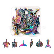 12Pcs 6 Style Ocean Themed Alloy Pendants, Cadmium Free & Lead Free, Fishtail & Tortoise & Mermaid & Spiral & Shell, Rainbow Color, 2pcs/style(FIND-LS0001-01)