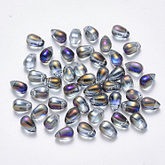 Transparent Spray Painted Glass Charms, AB Color Plated, Teardrop, DarkSlate Blue, 9x6x6mm, Hole: 1mm(GLAA-R211-03-D01)
