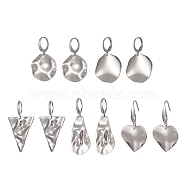 5 Pair 5 Style 201 Stainless Steel Dangle Hoop Earrings with 304 Stainless Steel Pins, Flat Round & Heart & Triangle & Oval, Stainless Steel Color, 34~42.5x15.5~23mm, 1 Pair/style(EJEW-JE05410)