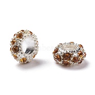 Alloy Rhinestone European Beads, Large Hole Beads, Rondelle, Silver Color Plated, Light Colorado Topaz, 11x6mm, Hole: 5mm(X-CPDL-H999-14)