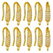 10 Pairs Brass Micro Pave Clear Cubic Zirconia Earring Hooks, Ear Wire, with Loops, Leaf, Golden, 17.5x4mm, Hole: 1mm, Pin: 1mm(ZIRC-SZ0005-19A)