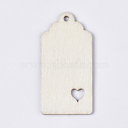 Unfinished Wooden Embellishments, Wooden Big Pendants, Blank Wooden Hanging Ornament, Rectangle with Heart, PapayaWhip, 80x40x2.5mm(WOOD-T011-49)