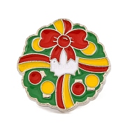 Christmas Theme Enamel Pins, Alloy Brooches for Backpack Clothes, Christmas Wreath, 20x20x1mm(JEWB-M043-01G)