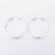 304 Stainless Steel Hoop Earrings, Hypoallergenic Earrings, Silver, 42x40x4mm, Pin: 1x0.8mm(EJEW-H328-03)