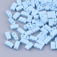 2-Hole Glass Seed Beads, Opaque Colours, Rectangle, Light Sky Blue, 4.5~5.5x2x2~2.5mm, Hole: 0.5~0.8mm, about 2000pcs/bag(SEED-S031-M-043)