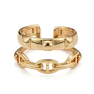 Brass Cuff Rings, Open Rings, Long-Lasting Plated, Mariner Link Chain Shape, Real 18K Gold Plated, US Size 6 1/2, Inner Diameter: 17mm(KK-H741-08G)