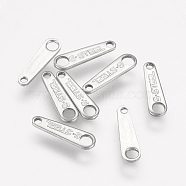 304 Stainless Steel Chain Tabs, Chain Extender Connectors, with Word S.Steel, Stainless Steel Color, 10x3x0.5mm, Hole: 1mm & 1.5mm(STAS-Q085)