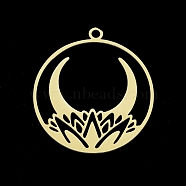 201 Stainless Steel Pendants, Laser Cut, Ring with Moon, Golden, 32x29x1mm, Hole: 2mm(STAS-T056-LA311-2)