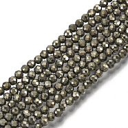 Natural Pyrite Beads Strands, Faceted, Round, 3mm, Hole: 0.6mm, about 152~154pcs/Strand, 15.16 inch(38.5cm)(G-T108-34D)