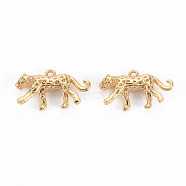 Brass Charms, Nickel Free, Cheetah, Real 18K Gold Plated, 9x16.5x4mm, Hole: 1mm(KK-S356-456-NF)