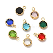 Ion Plating(IP) 304 Stainless Steel with Glass Charms, Real 18K Gold Plated, Faceted Flat Round, Mixed Color, 9.5x6.5x2mm, Hole: 1.5mm(STAS-G305-11G)