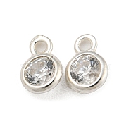 925 Sterling Silver Charms, with Clear Cubic Zirconia, Flat Round, Silver, 5x3.7x1.8mm, Hole: 0.8mm(STER-C008-08A-S)