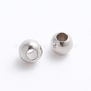 Brass Spacer Beads, Round, Platinum, 3x2.5mm, Hole: 1.5mm(KK-S753-3mm-P)