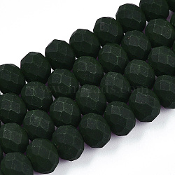 Glass Beads Strands, Faceted, Frosted, Rondelle, Dark Green, 10mm, Hole: 1mm, about 63~65pcs/strand, 19.2~20 inch(48~50cm)(EGLA-A034-P10mm-MD09)