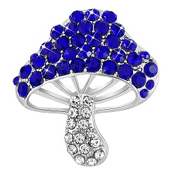 Cubic Zirconia Mushroom Brooch, Alloy Badge for Backpack Clothes, Marine Blue, 30x27mm(JBR102G)