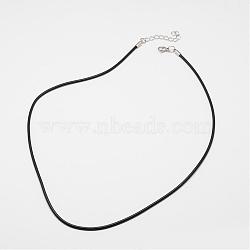 Round Leather Cord Necklaces Making, with 304 Stainless Steel Lobster Claw Clasps and Extender Chain, Black, 18.5 inch, 4mm(MAK-I005-4mm)