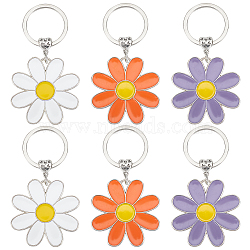 6Pcs 3 Colors Daisy Alloy Enamel Pendant Keychain, for Women Girl Car Key Bag Accessories, Mixed Color, 84.5mm, 2pcs/color(KEYC-HY0001-18)