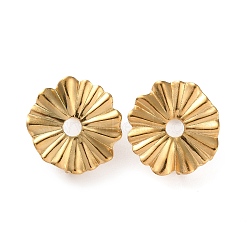 304 Stainless Steel Stud Earring Findings, Flower, with Vertical Loops, Golden, 19x18mm, Hole: 3.5mm, Pin: 0.8mm(STAS-P328-15G)