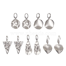 Tarnish Resistant 5 Pair 5 Style 201 Stainless Steel Dangle Hoop Earrings with 304 Stainless Steel Pins, Flat Round & Heart & Triangle & Oval, Stainless Steel Color, 34~42.5x15.5~23mm, 1 Pair/style(EJEW-JE05410)