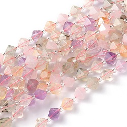 Natural Amethyst & Citrine & Rose Quartz & Prehnite & Quartz Crystal Beads Strands, Faceted, with Seed Beads, Bicone, 10x10.5x10.5mm, Hole: 0.8mm, about 31pcs/strand, 15.75 inch(40cm)(G-J390-A04)