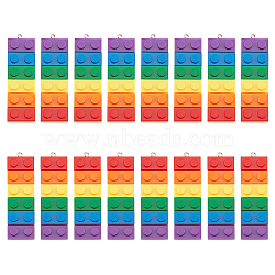 20Pcs 2 Colors Rainbow Opaque Acrylic Pendants, with Platinum Iron Loop, Long Rectangle Building Block Charms, Colorful, 51.5x16x8mm, Hole: 2mm, 10pcs/color(MACR-DC0001-02)