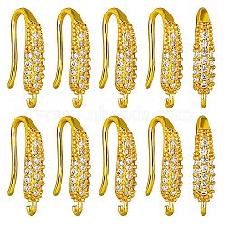 10 Pairs Brass Micro Pave Clear Cubic Zirconia Earring Hooks, Ear Wire, with Loops, Leaf, Golden, 17.5x4mm, Hole: 1mm, Pin: 1mm(ZIRC-SZ0005-19A)