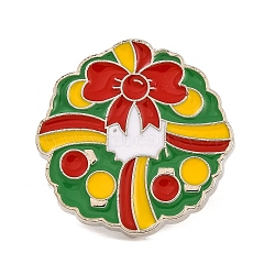 Christmas Theme Enamel Pins, Alloy Brooches for Backpack Clothes, Christmas Wreath, 20x20x1mm(JEWB-M043-01G)