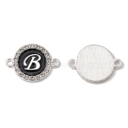 Alloy Enamel Links Connectors, with Crystal Rhinestones, Flat Round with Letter, Silver Color Plated, Letter.B, 22x16x2mm, Hole: 1.8mm(ENAM-TAC0003-01S-02B)