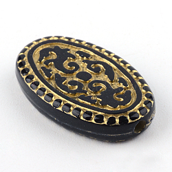 Oval Plating Acrylic Beads, Golden Metal Enlaced, Black, 21x13x4mm, Hole: 1.5mm, about 592pcs/500g(PACR-Q102-63B)