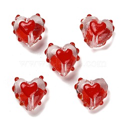 Handmade Lampwork Beads, with Enamel, Heart, Red, 14~15x15~15.5x8.5~9.5mm, Hole: 1.4mm(LAMP-I028-01B)